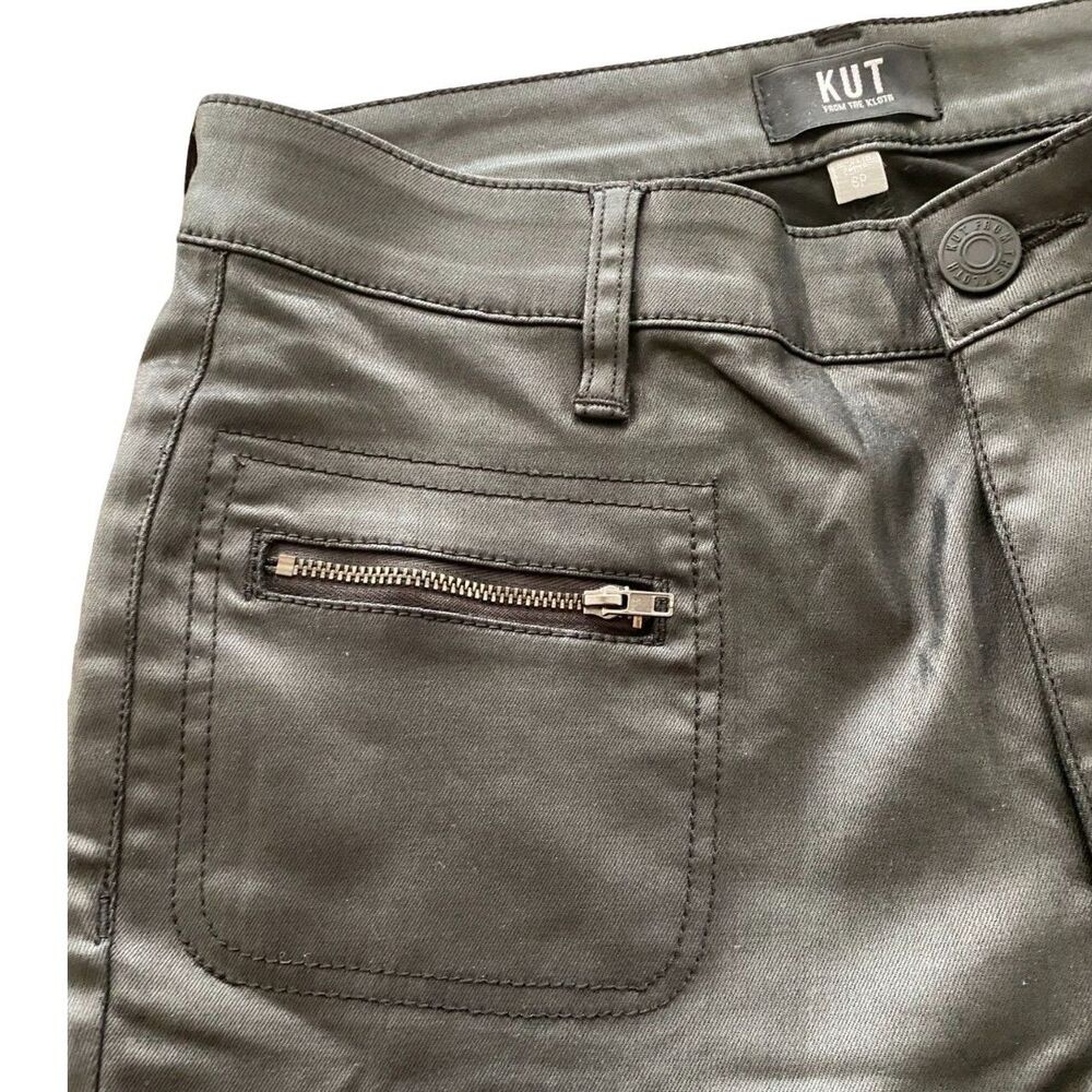 Kut From The Kloth Kelsey Flare Pants 6P 29 Black Coated Faux Leather Jeans NWT - Picture 4 of 10